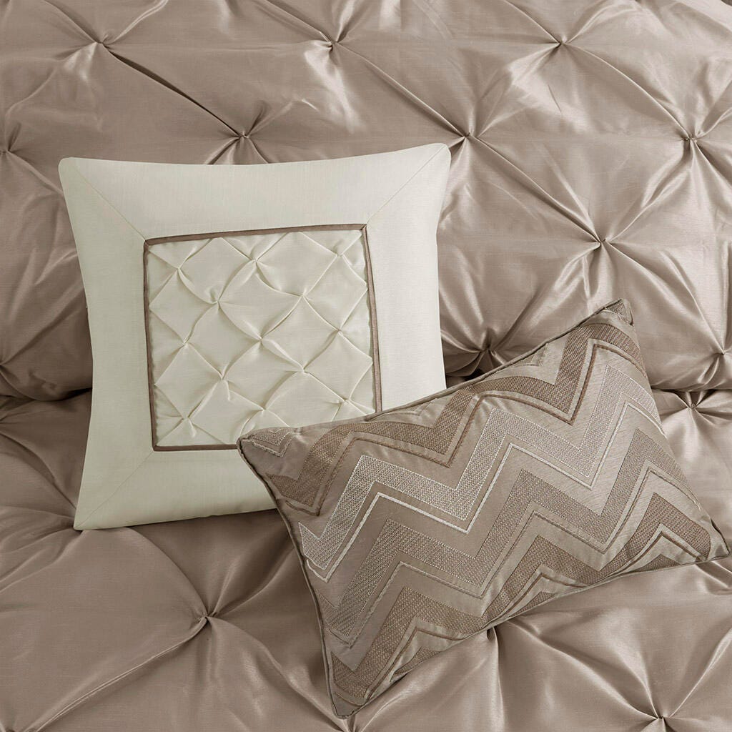 Laurel Queen 7 Piece Tufted Comforter Set, Taupe, large