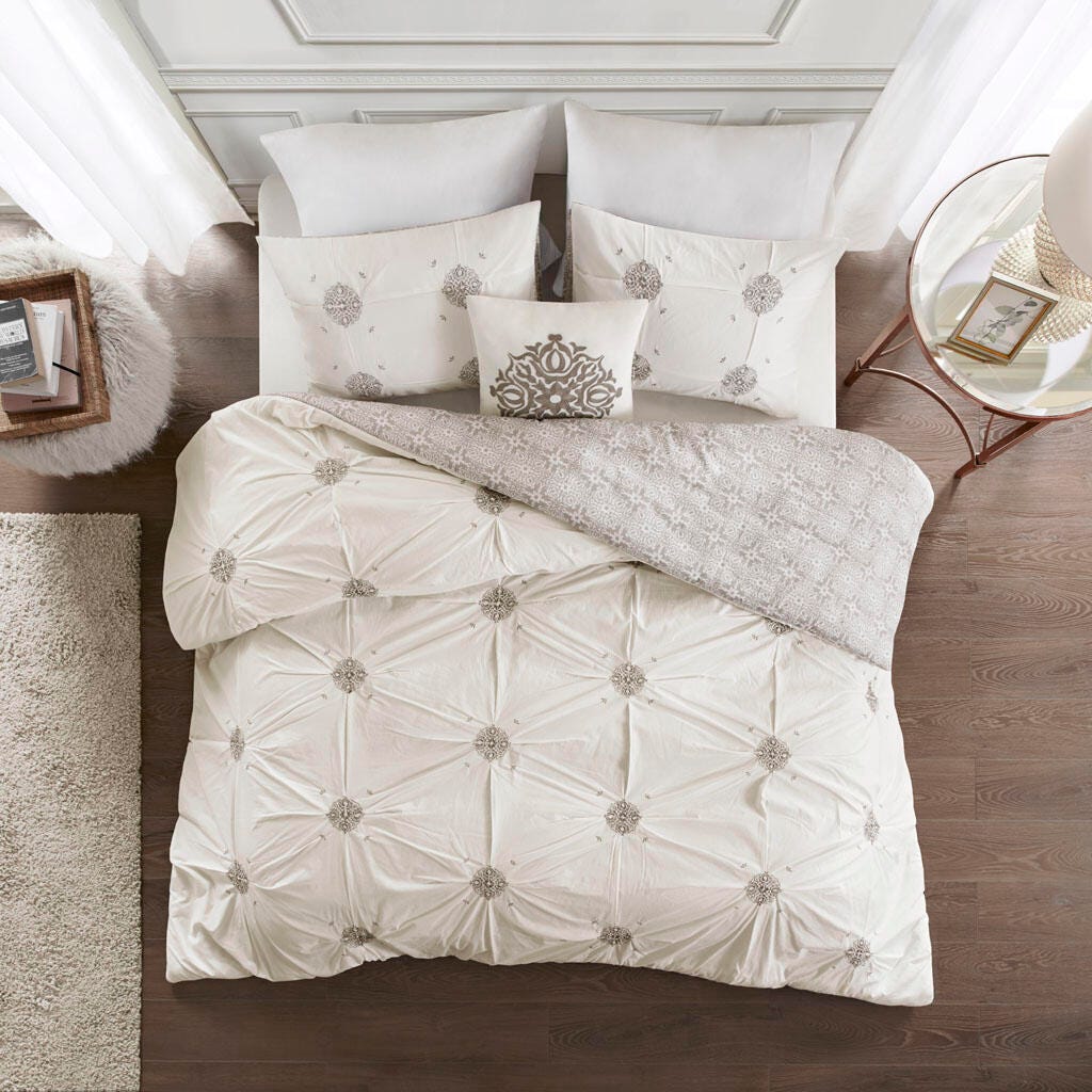 Madison Park Malia Full/Queen 4 Piece Embroidered Reversible Duvet Cover Set, Ivory, large