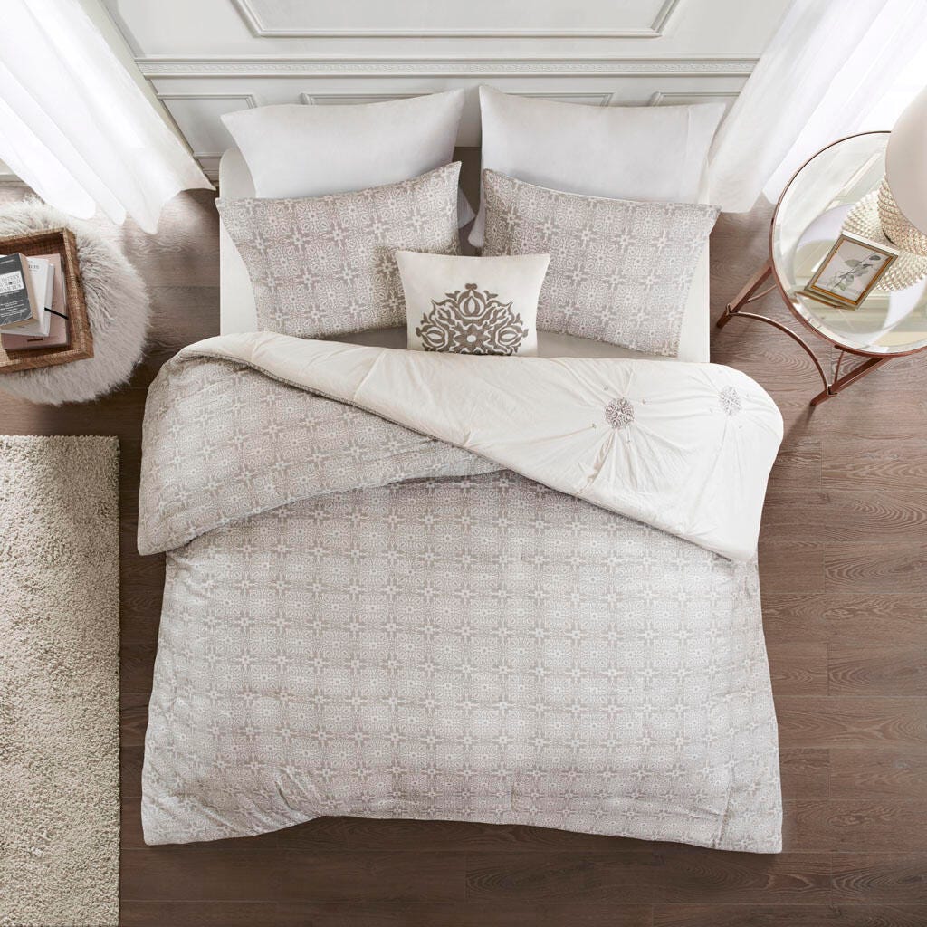 Madison Park Malia Full/Queen 4 Piece Embroidered Reversible Duvet Cover Set, Ivory, large