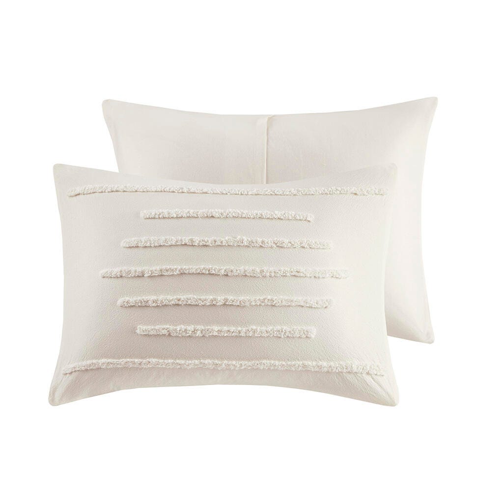 Mercer King/California King 3 Piece Chenille Comforter Set, Ivory, large