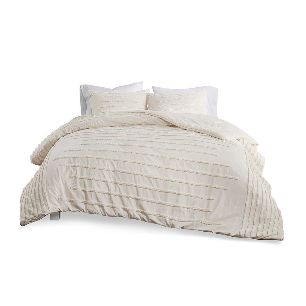 Mercer Full/Queen 3 Piece Chenille Comforter Set, Ivory, rollover
