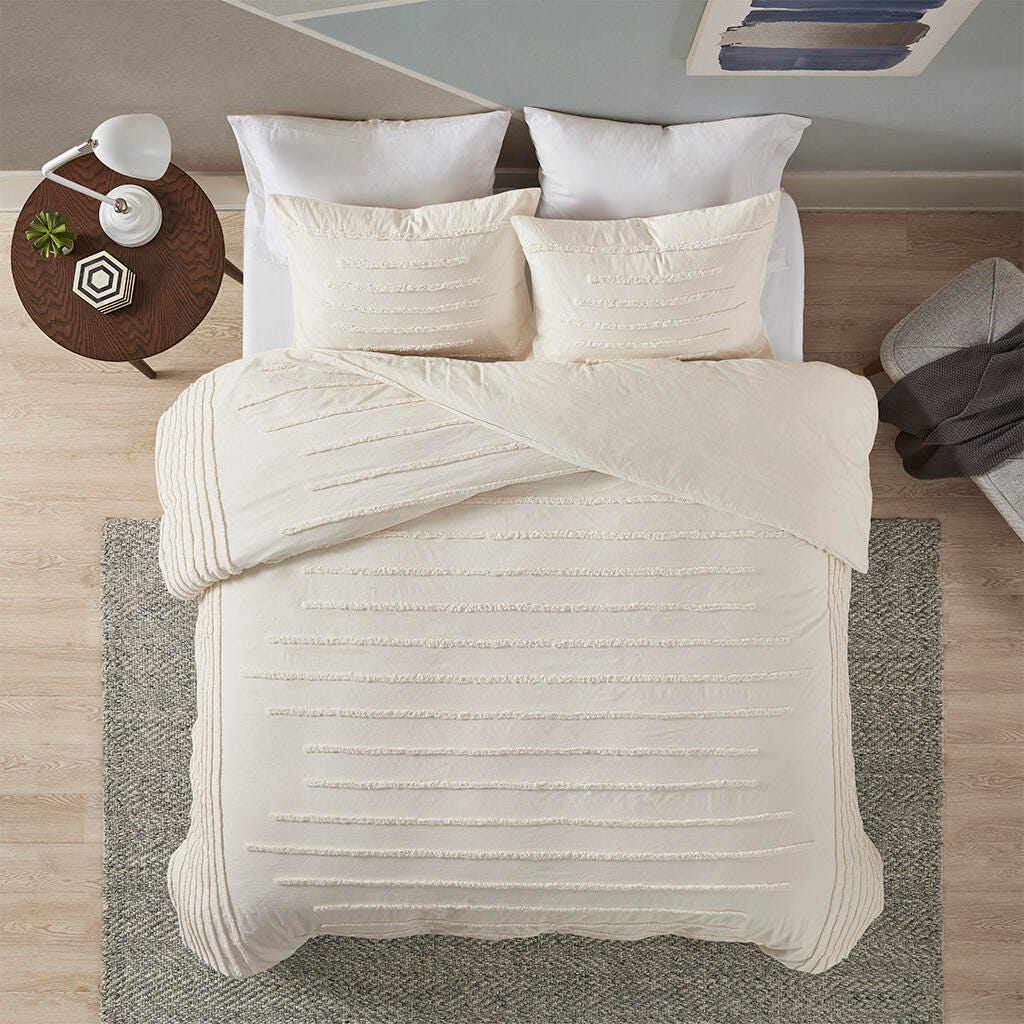 Mercer King/California King 3 Piece Chenille Duvet Cover Set, Ivory, large