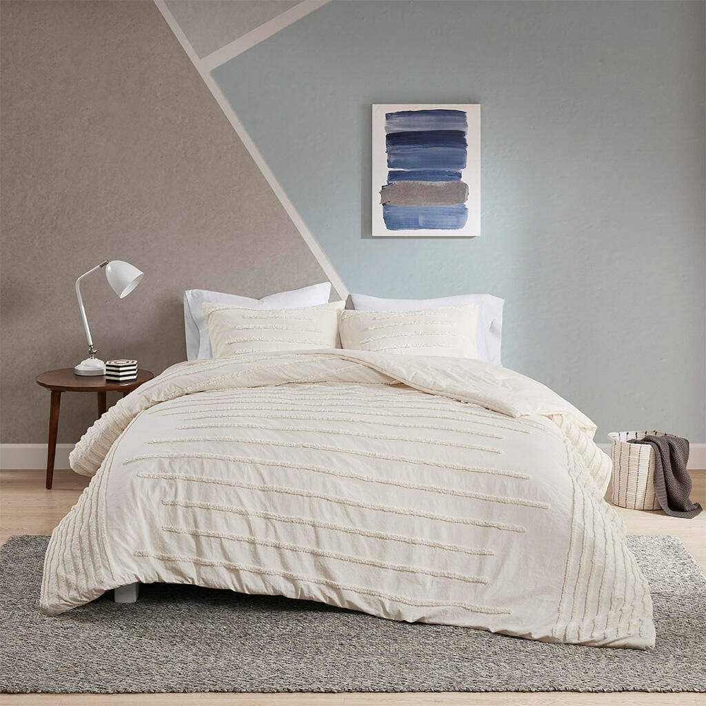 Mercer Full/Queen 3 Piece Chenille Duvet Cover Set, Ivory, large