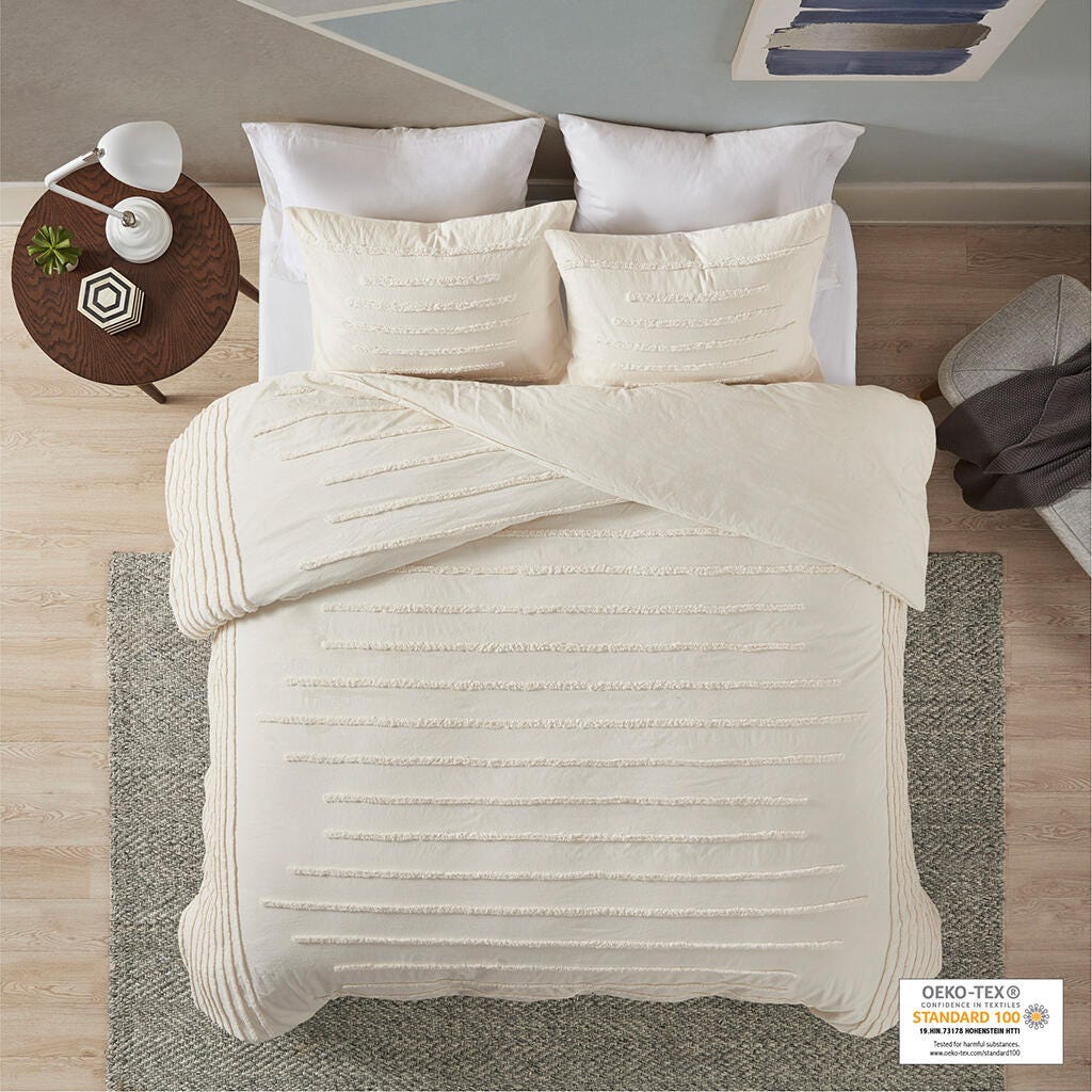 Mercer Full/Queen 3 Piece Chenille Duvet Cover Set, Ivory, large