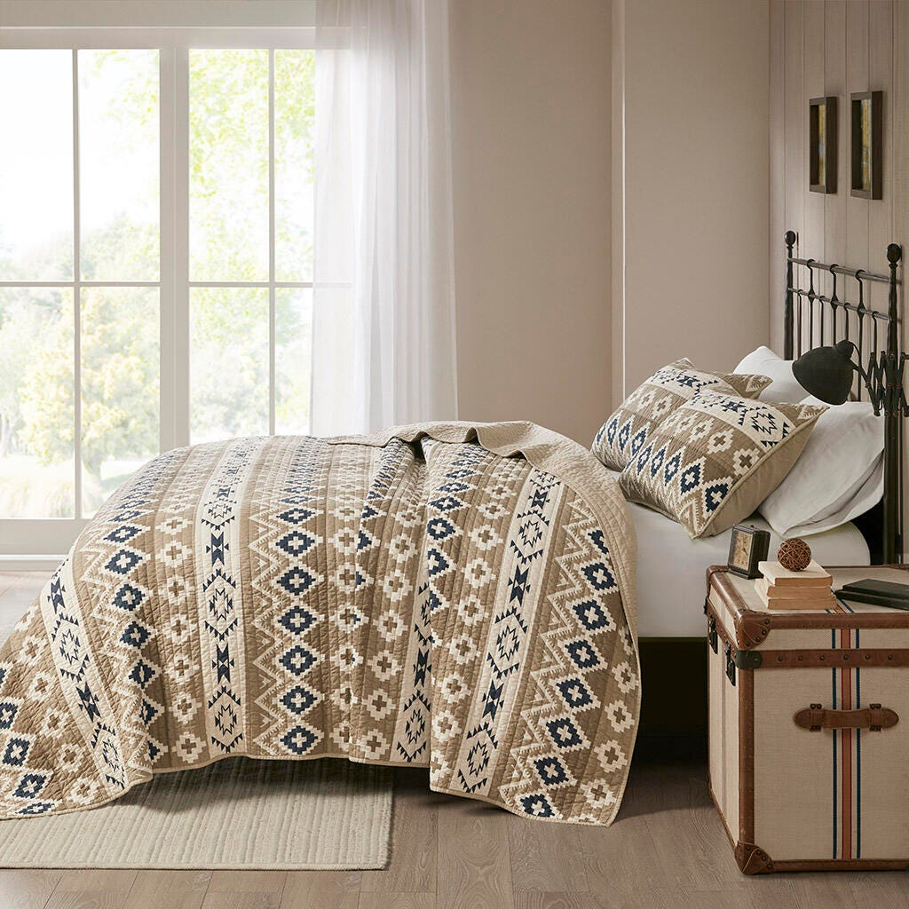Montana King/California King Printed Oversized Quilt Mini Set, Tan, large