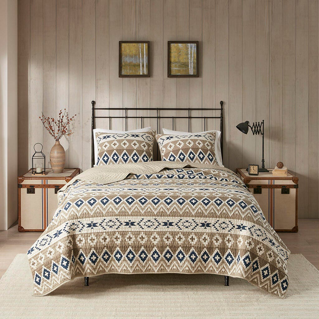 Montana Full/Queen Printed Oversized Quilt Mini Set, Tan, large