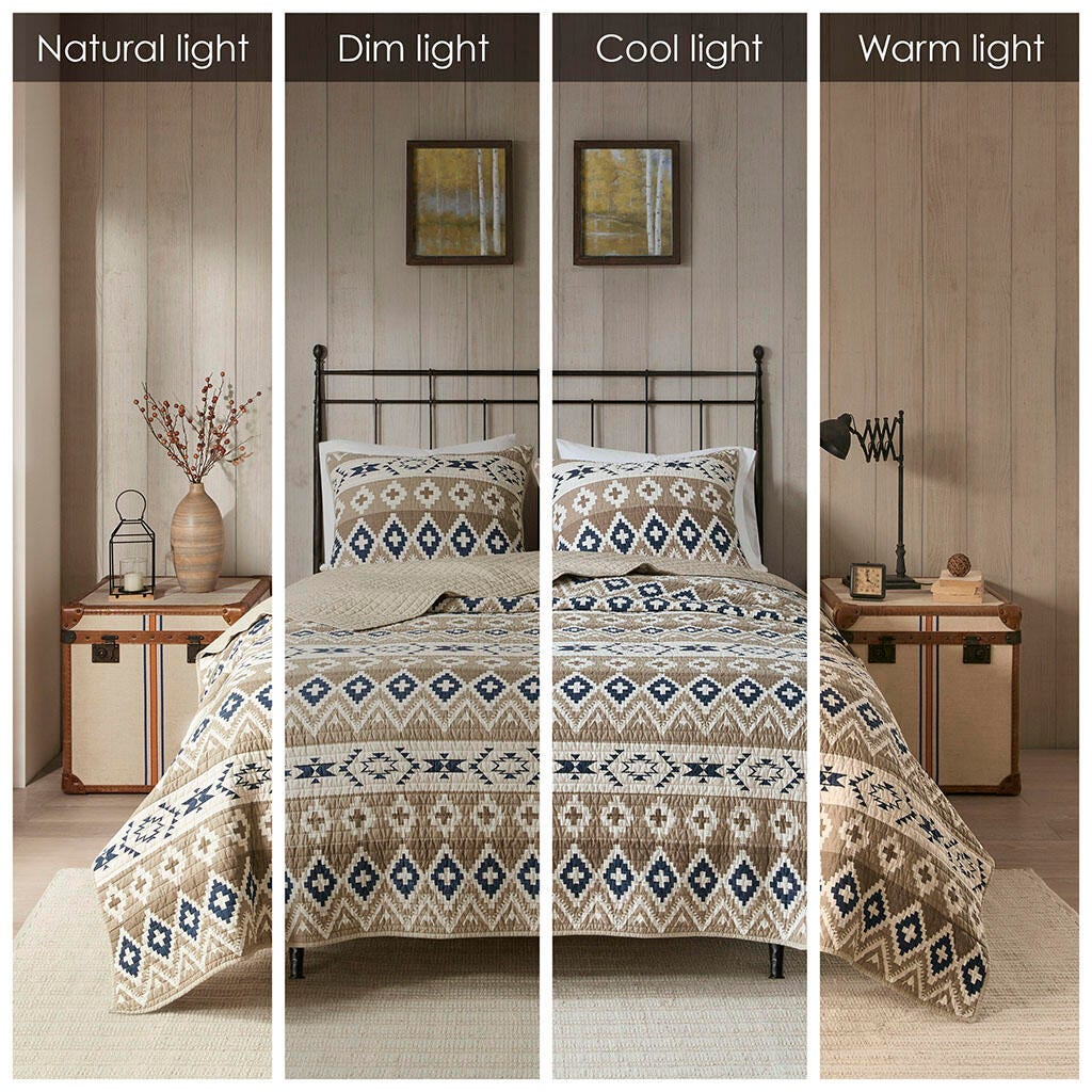 Montana Full/Queen Printed Oversized Quilt Mini Set, Tan, large