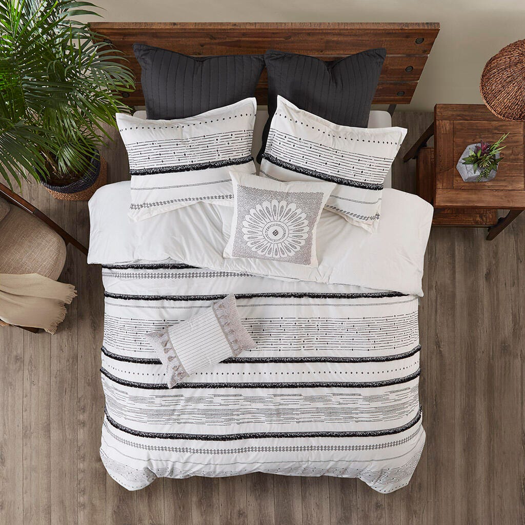 Nea King/California King Printed Comforter Set with Trims, Black/White, large