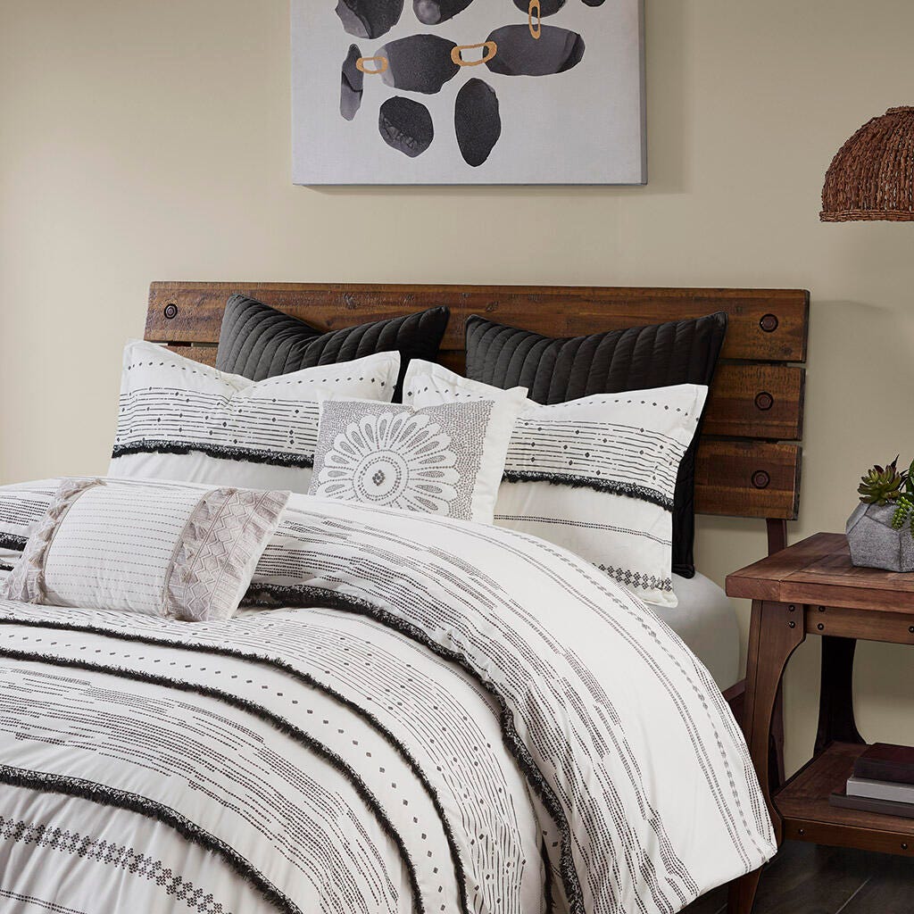 Nea King/California King Printed Comforter Set with Trims, Black/White, large