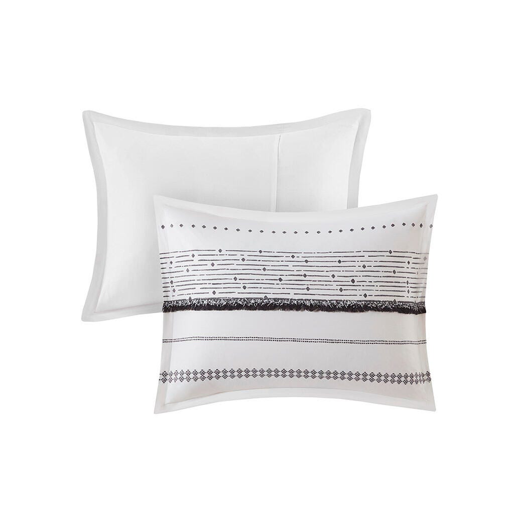 Nea Full/Queen Printed Comforter Set with Trims, Black/White, large