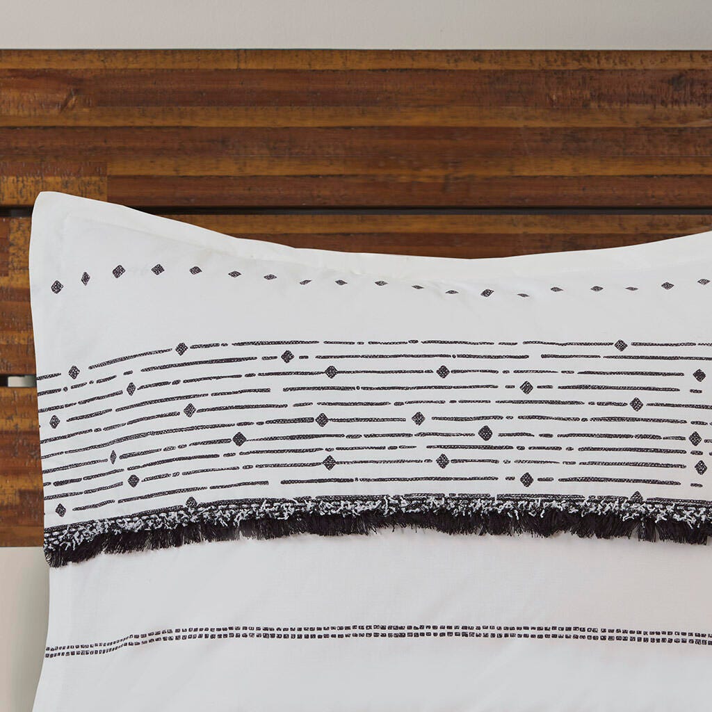 Nea Full/Queen Printed Comforter Set with Trims, Black/White, large