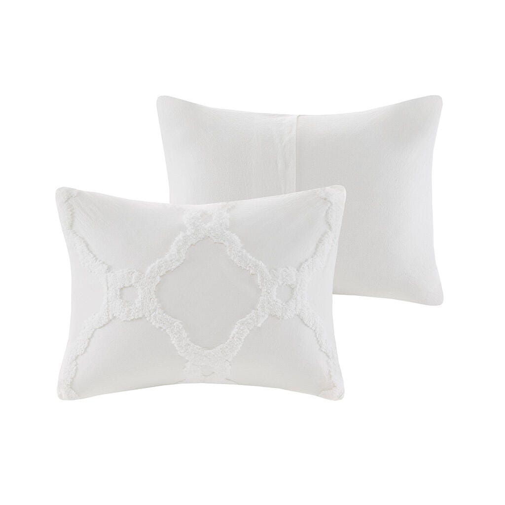 Pacey King/California King 3 Piece Tufted Chenille Geometric Comforter Set, Off White, rollover
