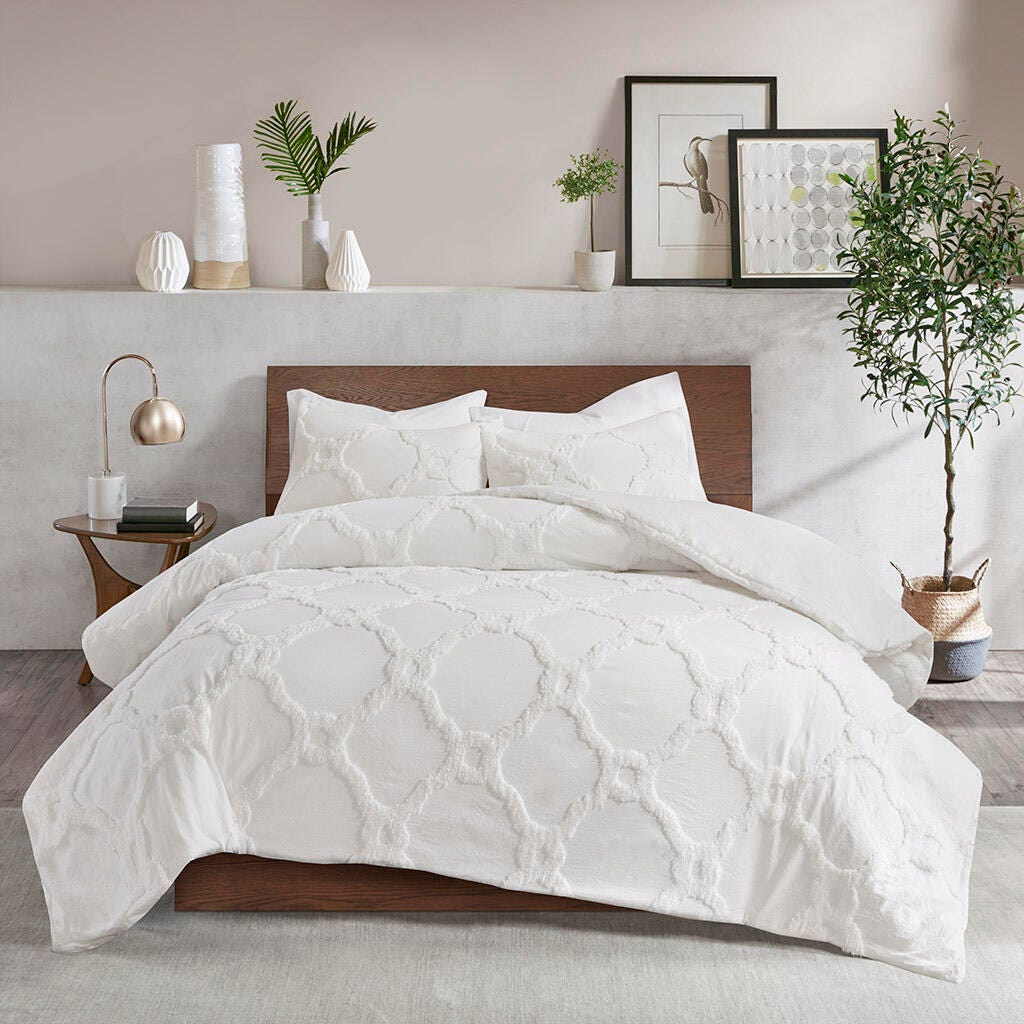 Madison Park Pacey Full/Queen 3 Piece Tufted Chenille Geometric Comforter Set, Off White, large