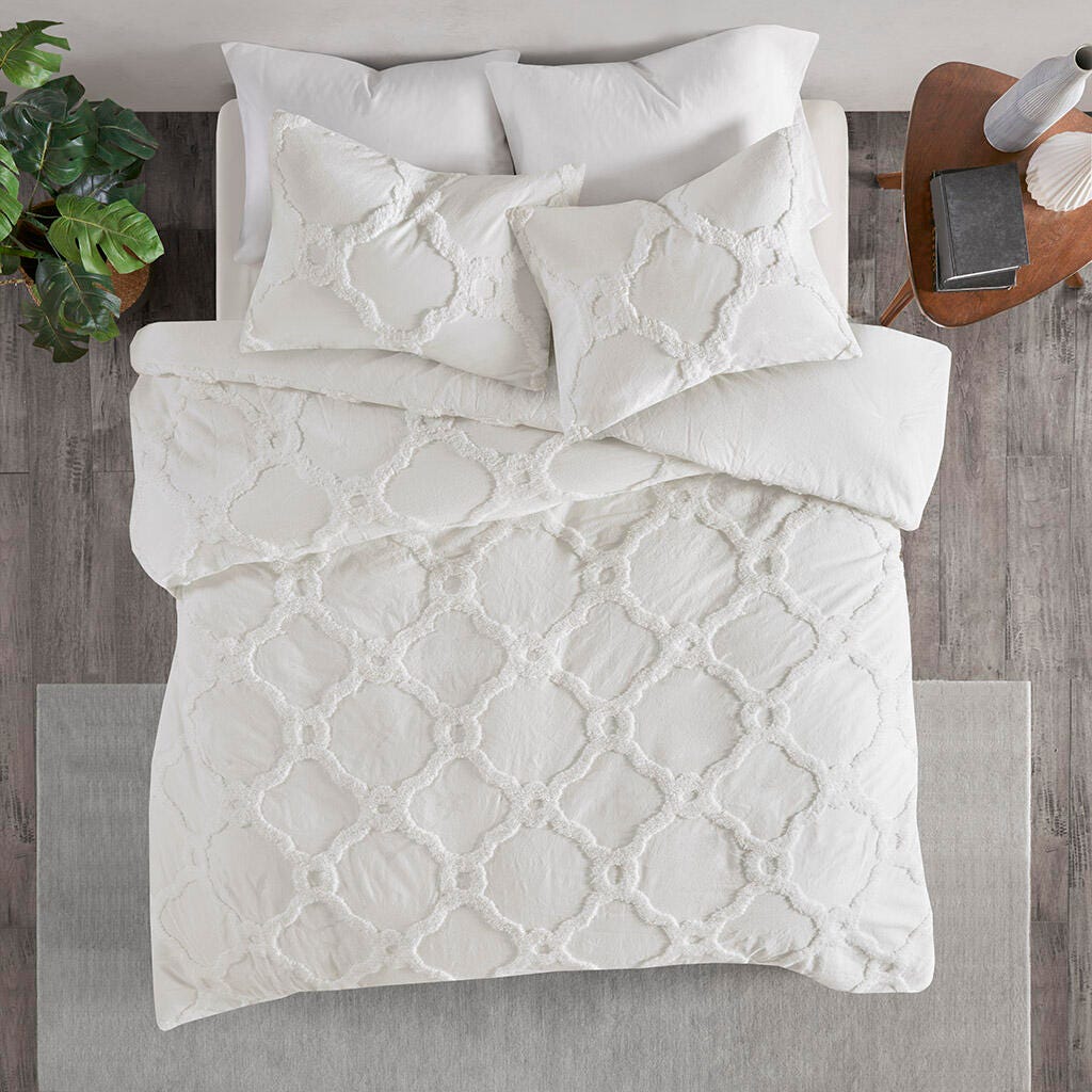 Madison Park Pacey Full/Queen 3 Piece Tufted Chenille Geometric Comforter Set, Off White, large