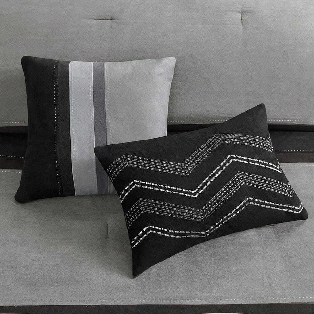 Madison Park Palisades Queen 7 Piece Faux Suede Comforter Set, Black, large