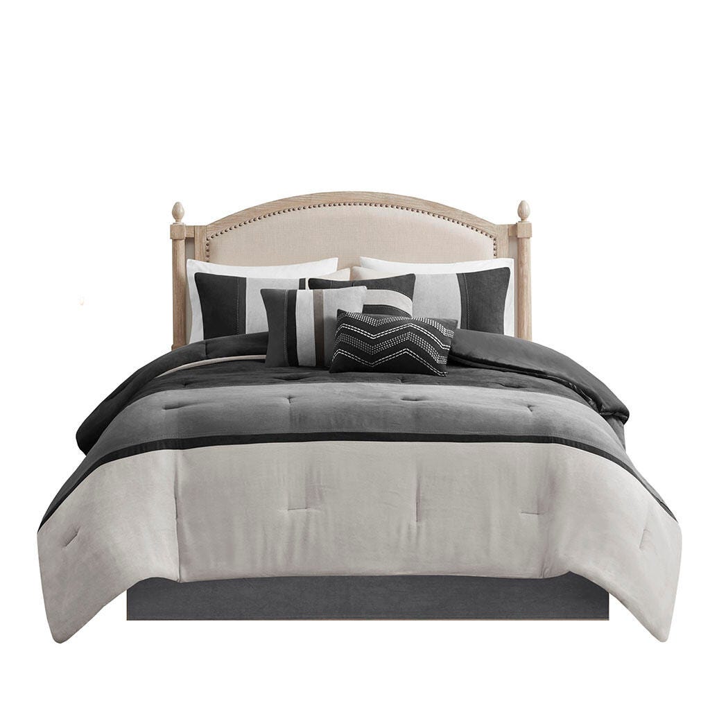 Palisades Queen 7 Piece Faux Suede Comforter Set, Black, rollover