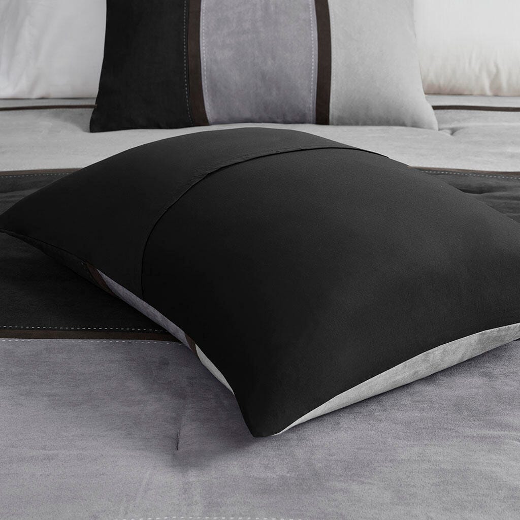 Madison Park Palisades Queen 7 Piece Faux Suede Comforter Set, Black, large