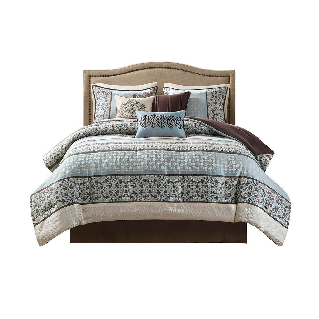 Princeton King 7 Piece Comforter Set, Blue, rollover