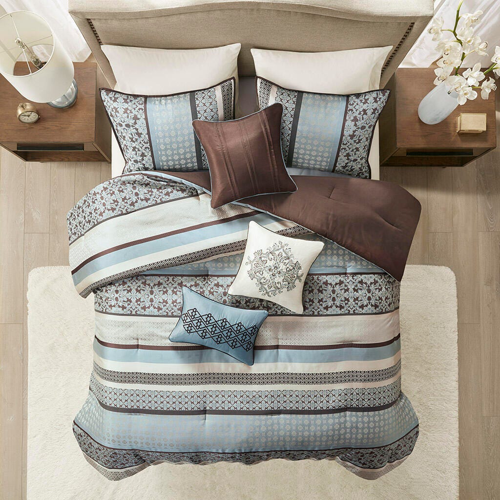Madison Park Princeton King 7 Piece Comforter Set, Blue, large