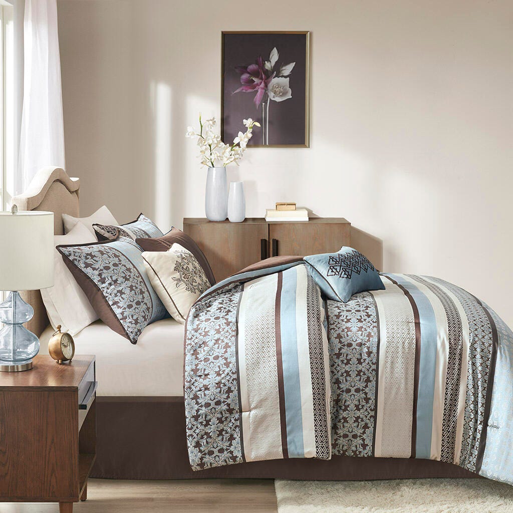 Madison Park Princeton King 7 Piece Comforter Set, Blue, large