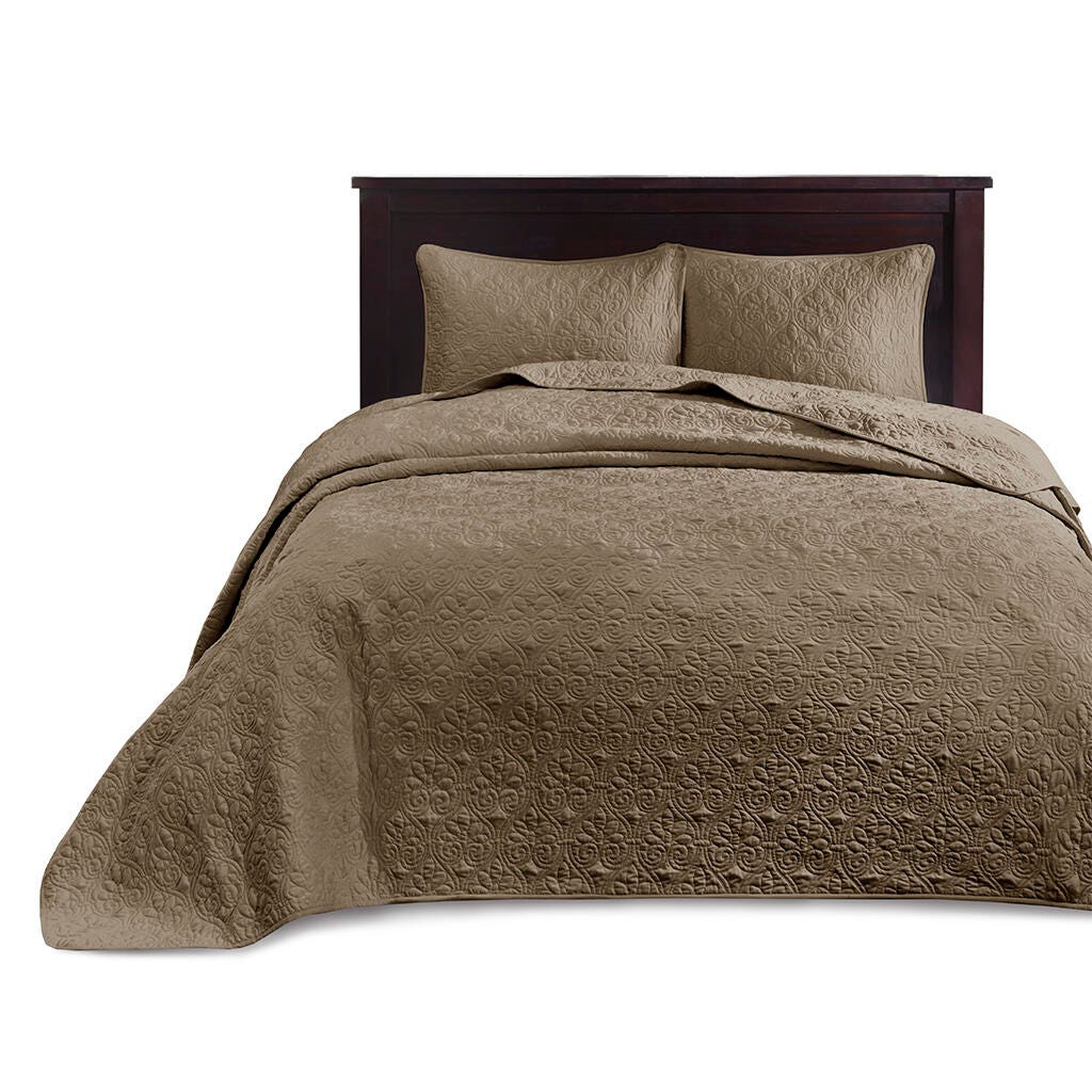 Quebec King Reversible Bedspread Set, Mocha, rollover