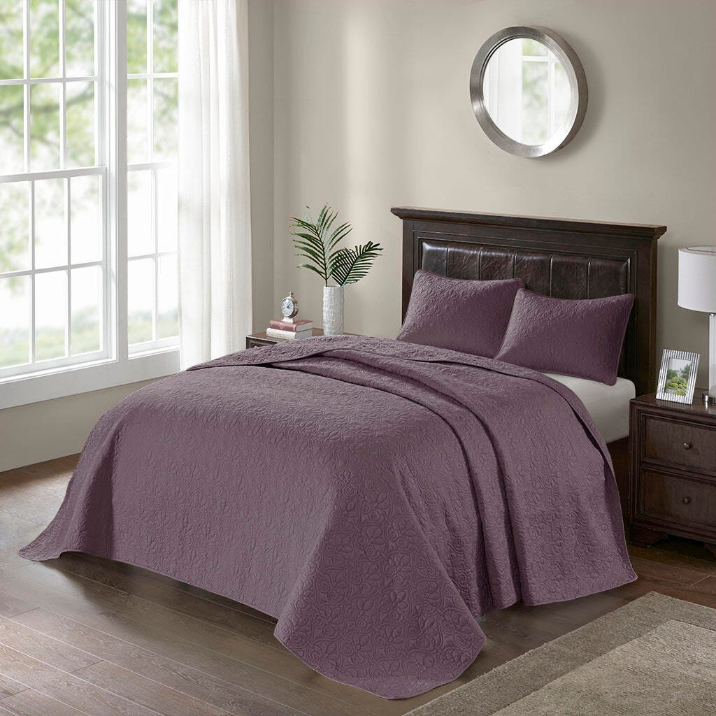 Quebec King Reversible Bedspread Set, Purple, large