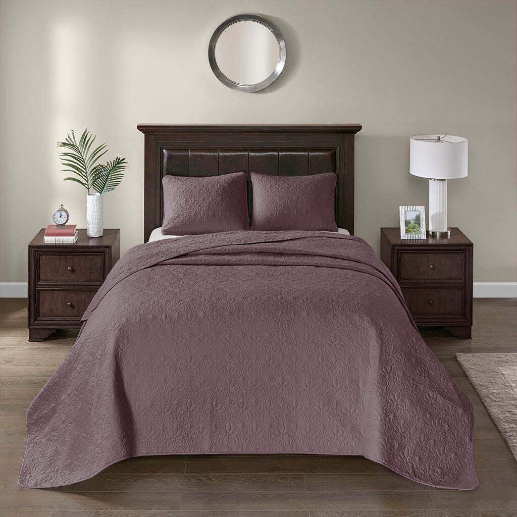 Quebec King Reversible Bedspread Set, Purple, large
