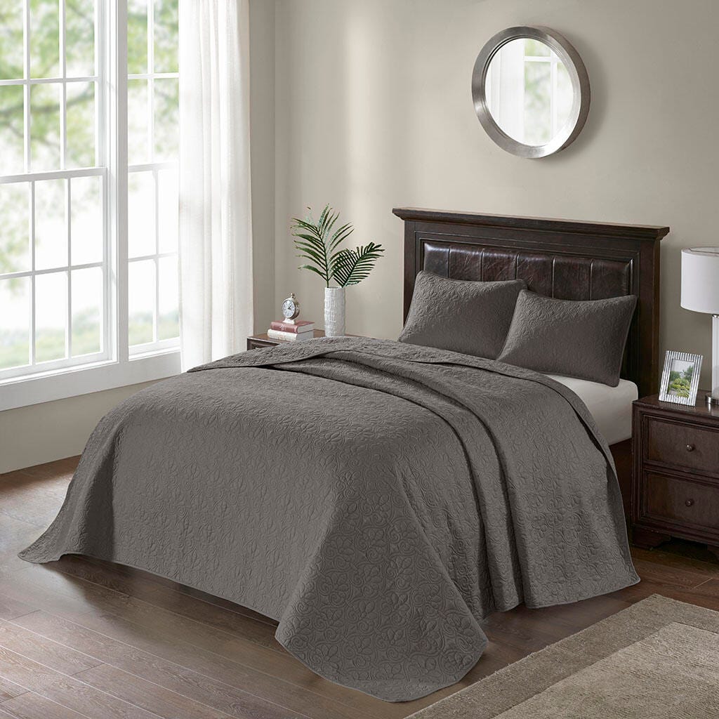 Quebec King Reversible Bedspread Set, Dark Gray, large