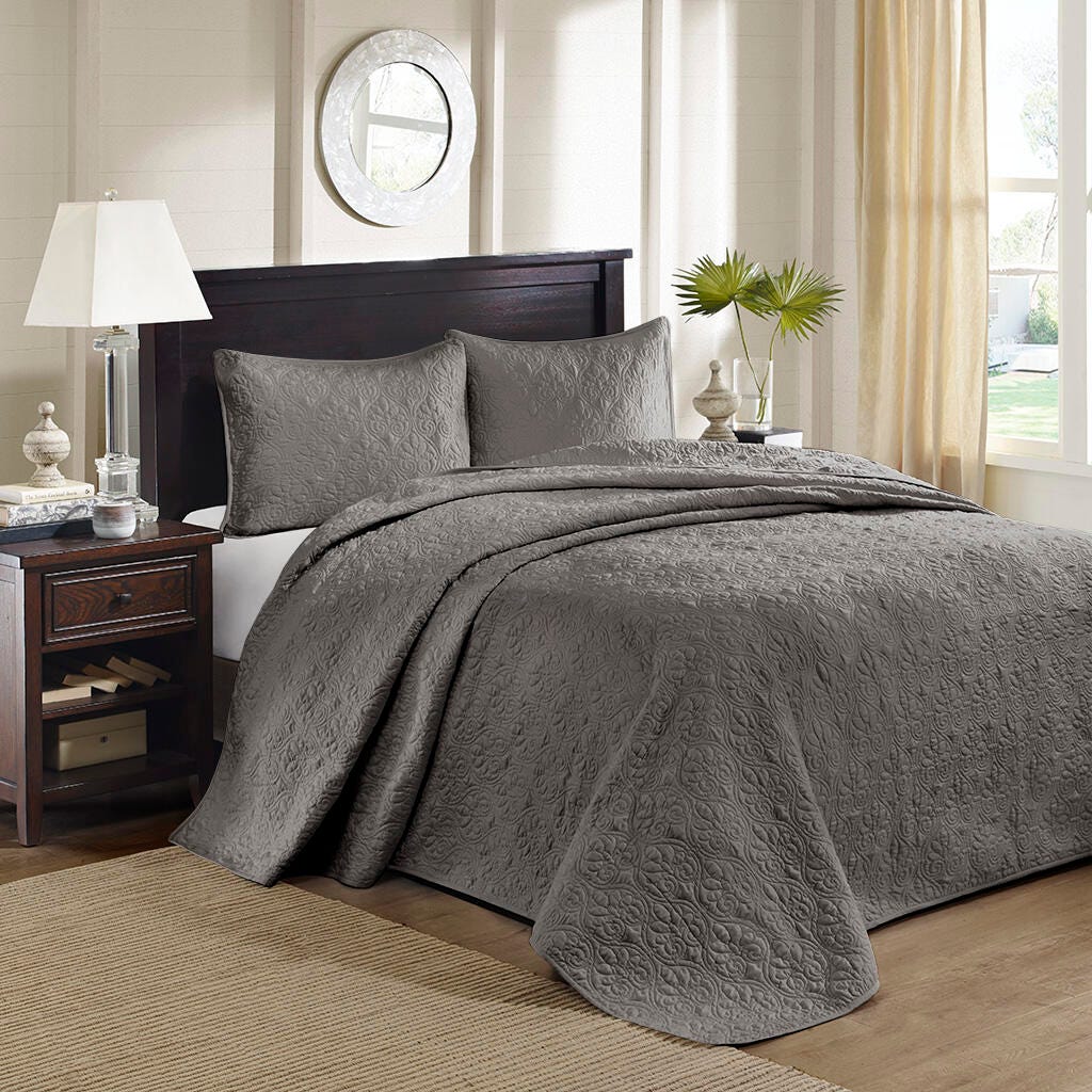 Quebec King Reversible Bedspread Set, Dark Gray, large