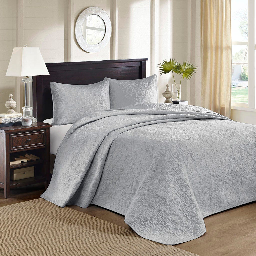 Quebec King Reversible Bedspread Set, Gray, large