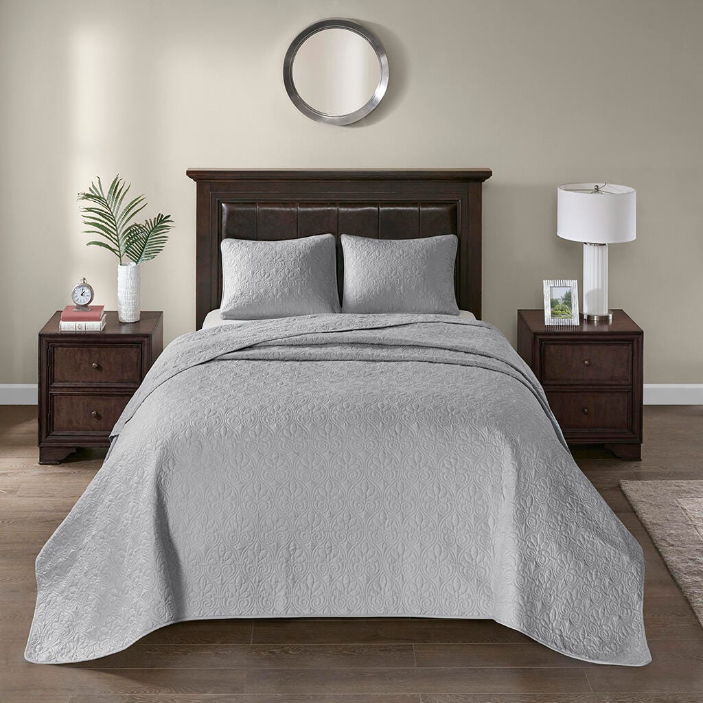 Quebec King Reversible Bedspread Set, Gray, large