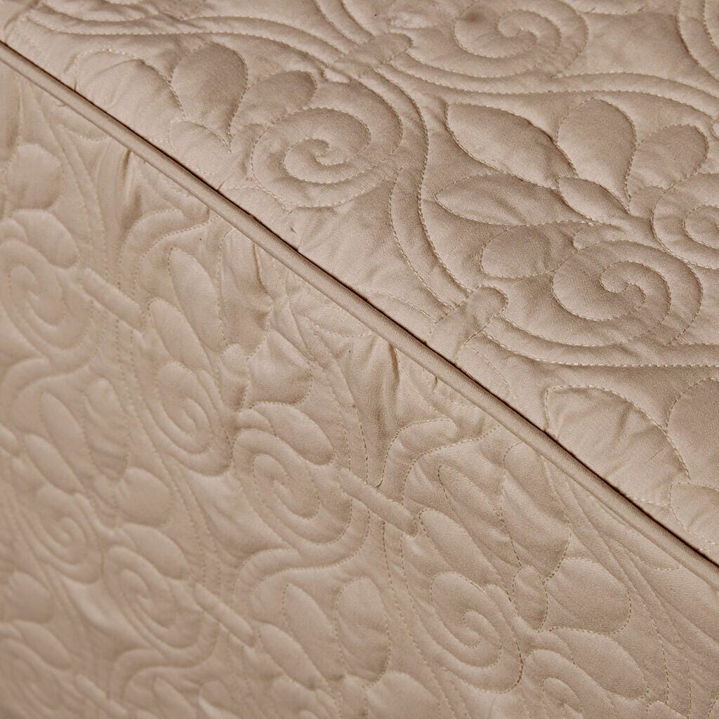 Quebec King 3 Piece Split Corner Pleated Quilted Bedspread, Khaki, large