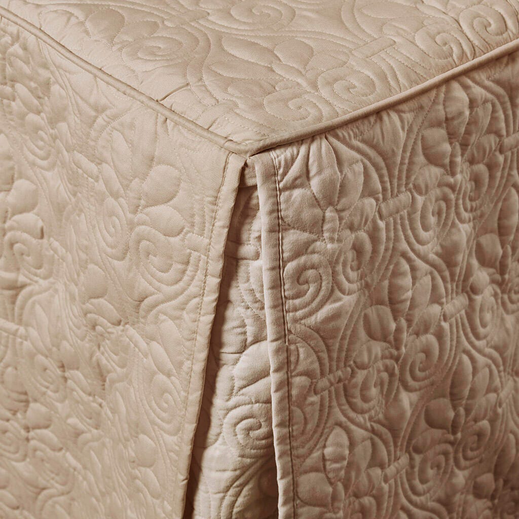 Quebec King 3 Piece Split Corner Pleated Quilted Bedspread, Khaki, large