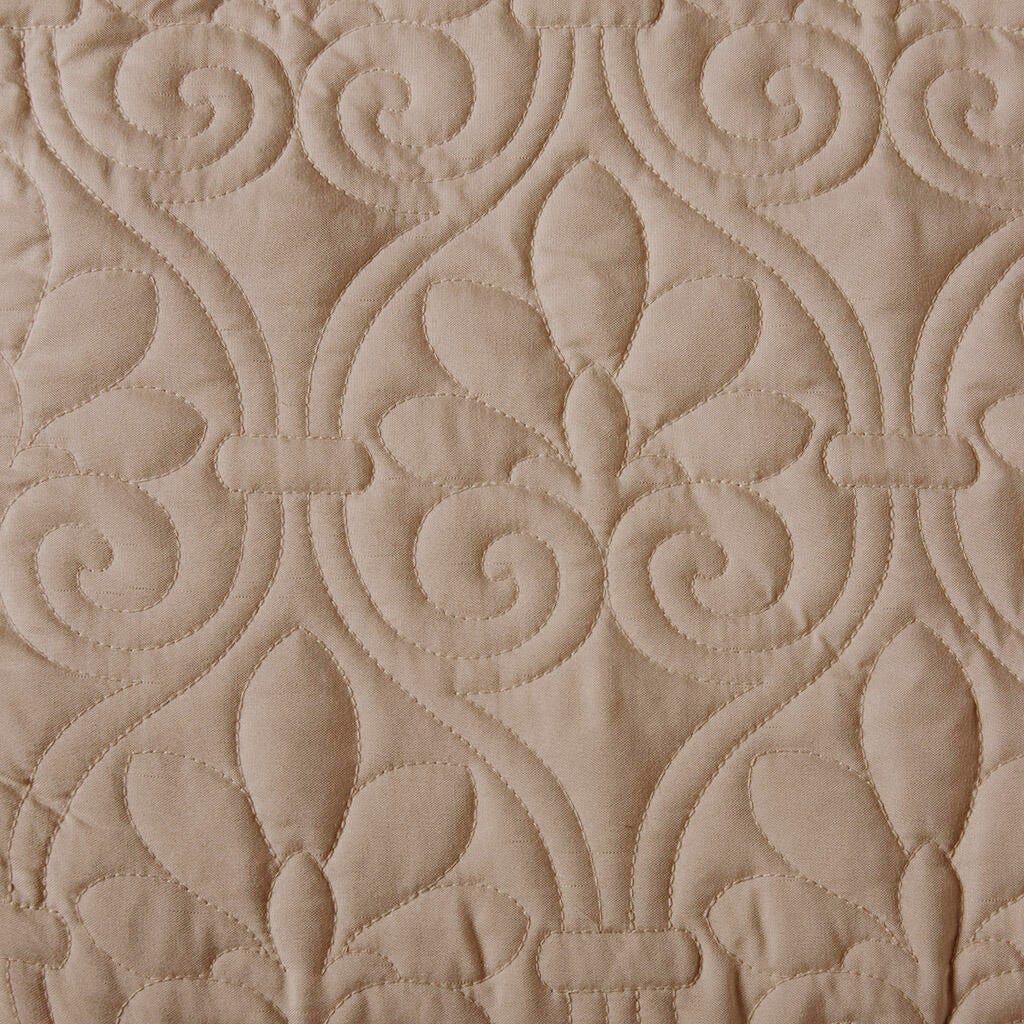 Quebec King 3 Piece Split Corner Pleated Quilted Bedspread, Khaki, large