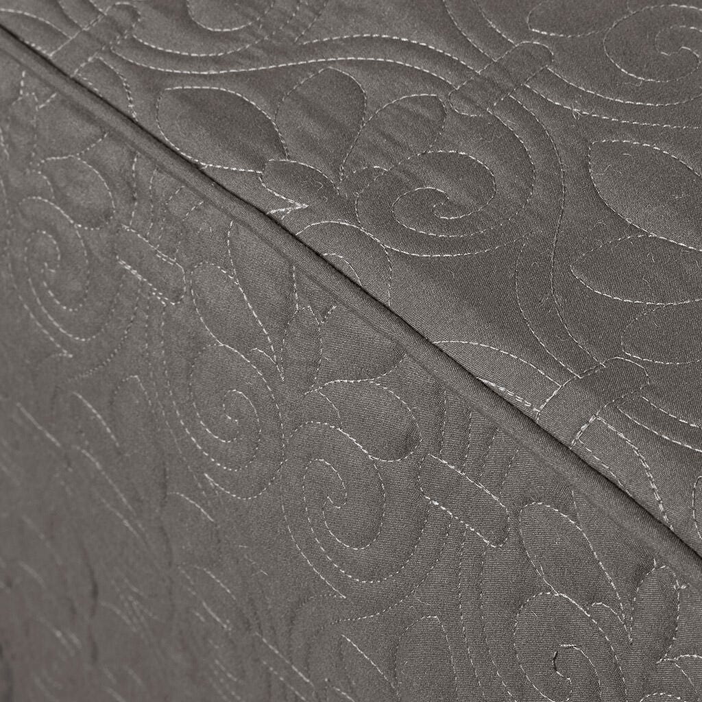 Quebec King 3 Piece Split Corner Pleated Quilted Bedspread, Dark Gray, large