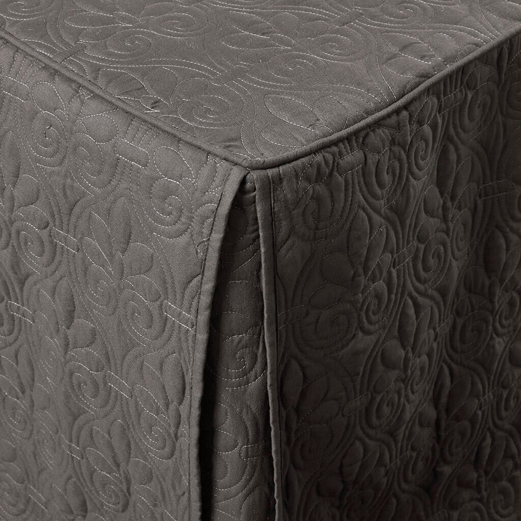 Quebec King 3 Piece Split Corner Pleated Quilted Bedspread, Dark Gray, large