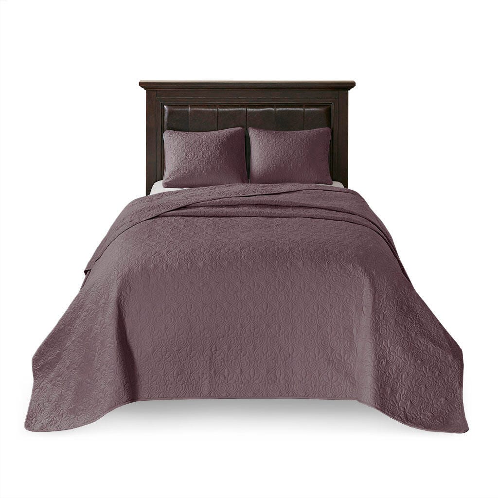 Quebec Queen Reversible Bedspread Set, Purple, rollover