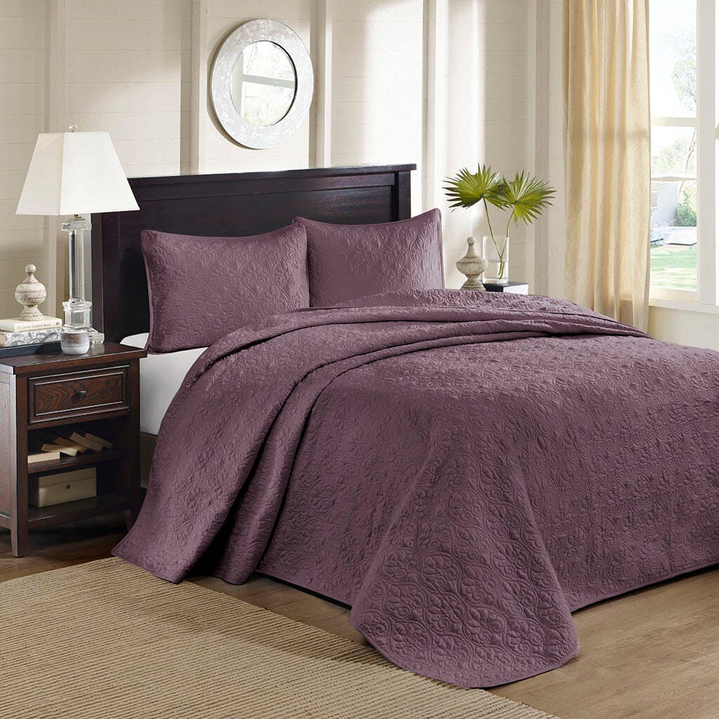 Quebec Queen Reversible Bedspread Set, Purple, large