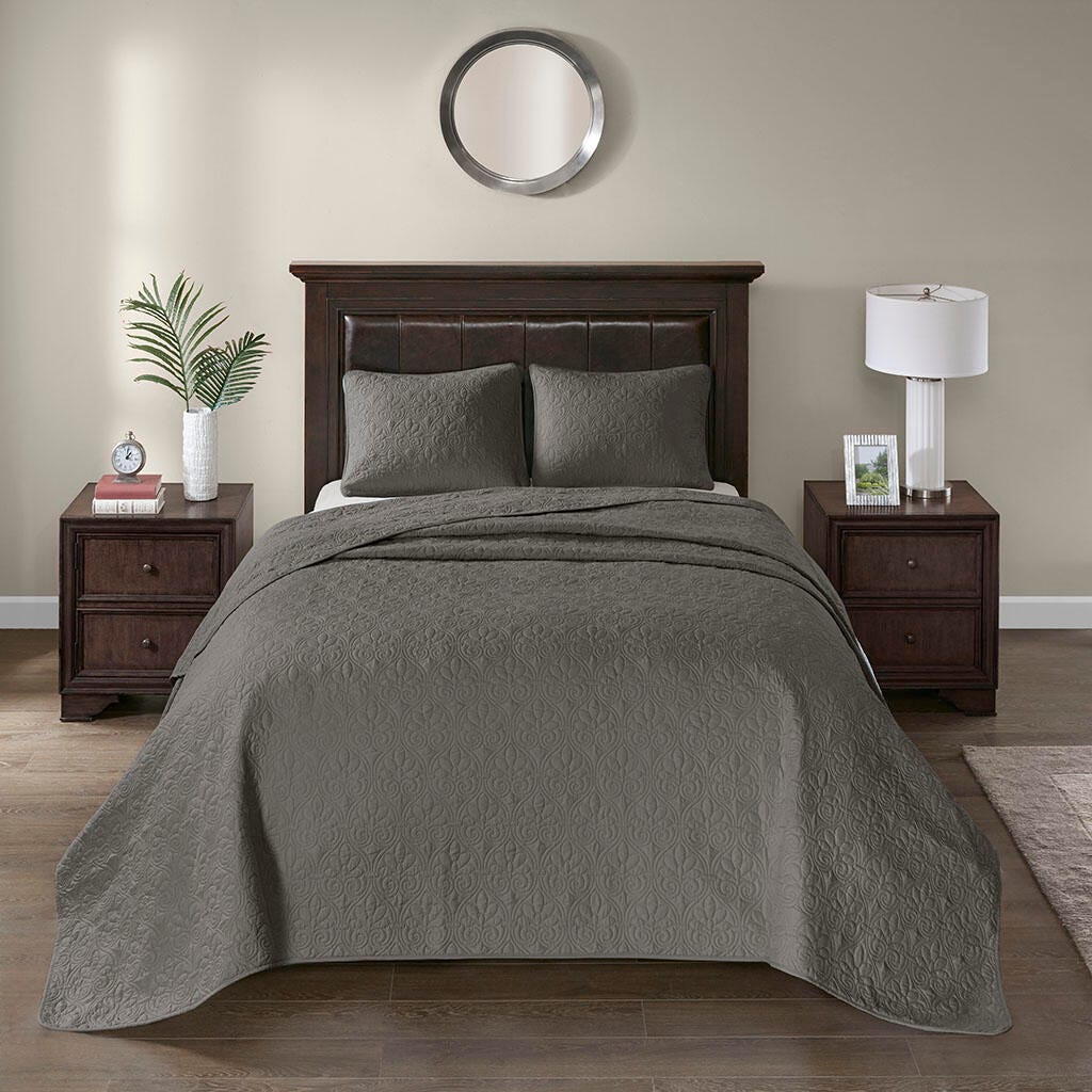Quebec Queen Reversible Bedspread Set, Dark Gray, large