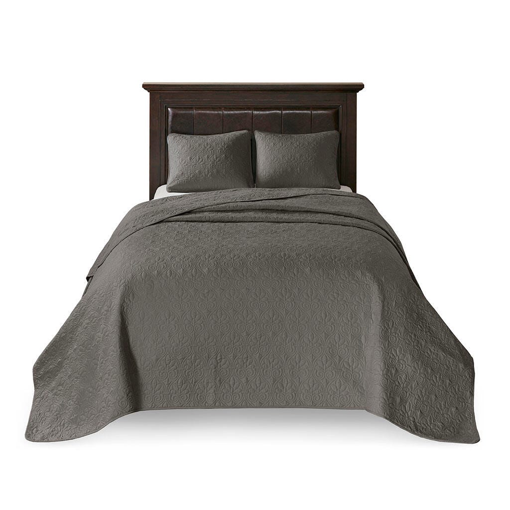 Quebec Queen Reversible Bedspread Set, Dark Gray, rollover