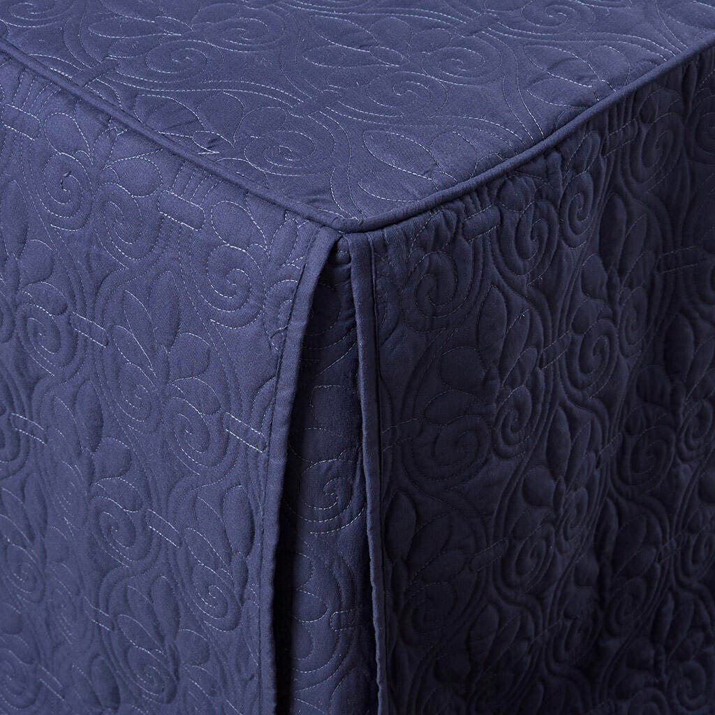 Quebec Queen 3 Piece Split Corner Pleated Quilted Bedspread, Navy, large