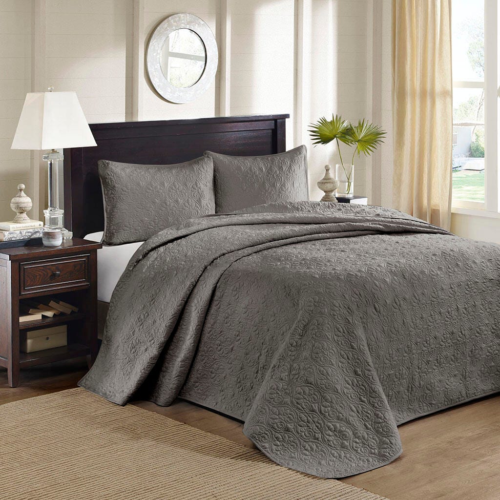 Quebec Full Reversible Bedspread Set, Dark Gray, large