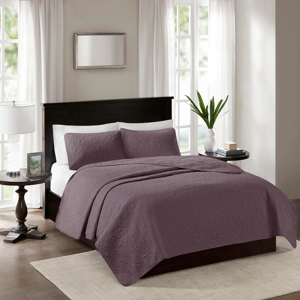 Quebec Full/Queen Reversible Quilt Set, Purple, large