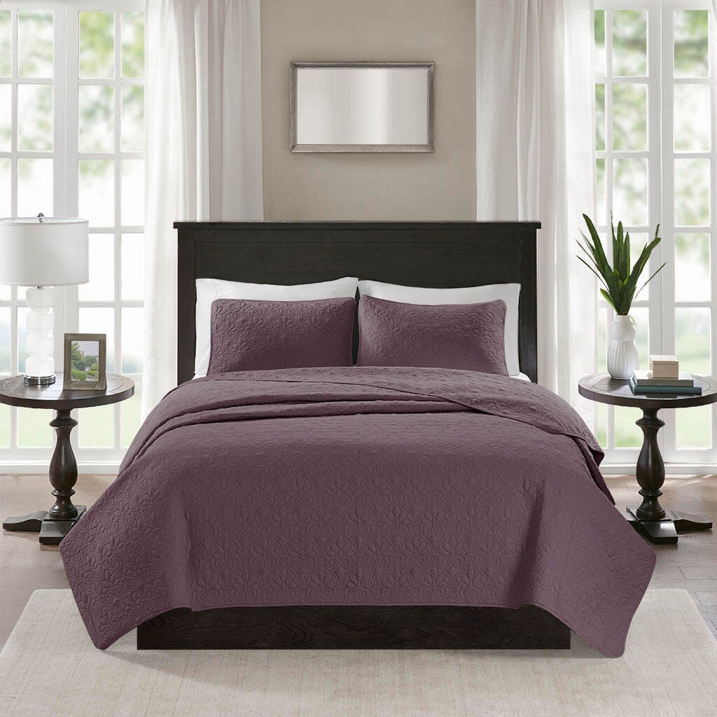 Quebec Full/Queen Reversible Quilt Set, Purple, large