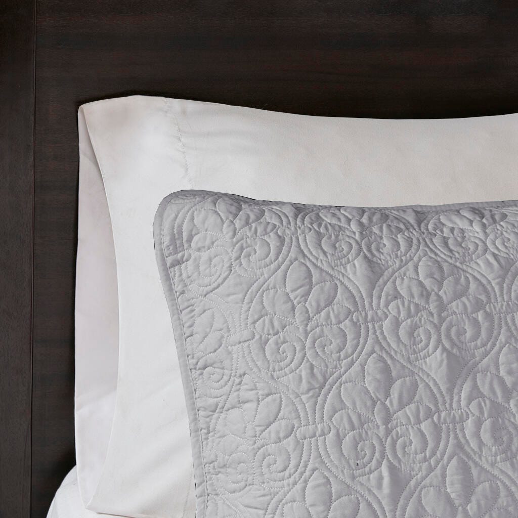 Quebec Full/Queen Reversible Quilt Set, Gray, large