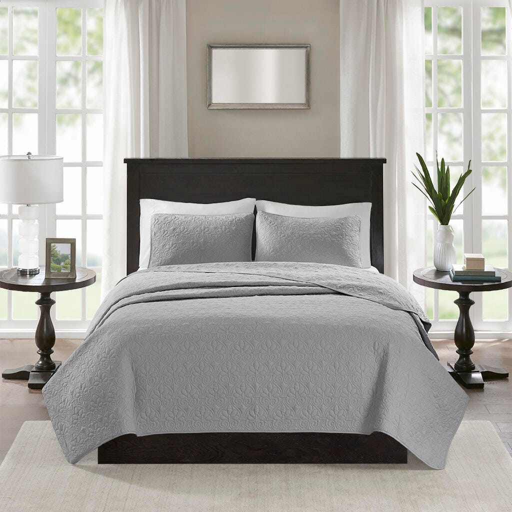 Quebec Full/Queen Reversible Quilt Set, Gray, large