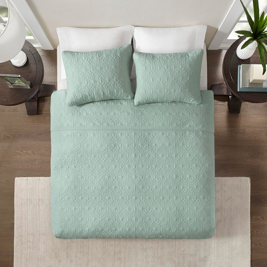 Quebec Full/Queen Reversible Quilt Set, Seafoam, large
