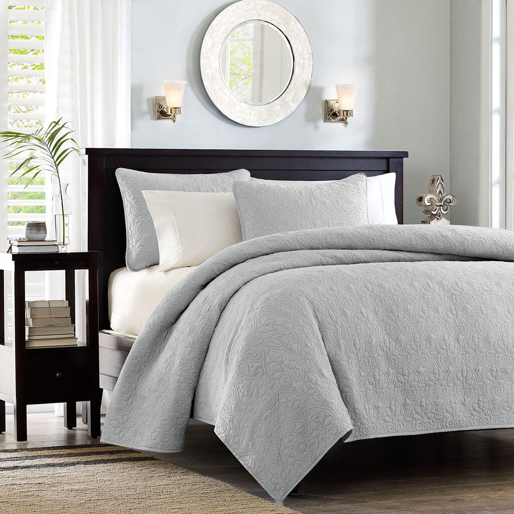 Quebec Twin/Twin XL Reversible Quilt Set, Gray, large