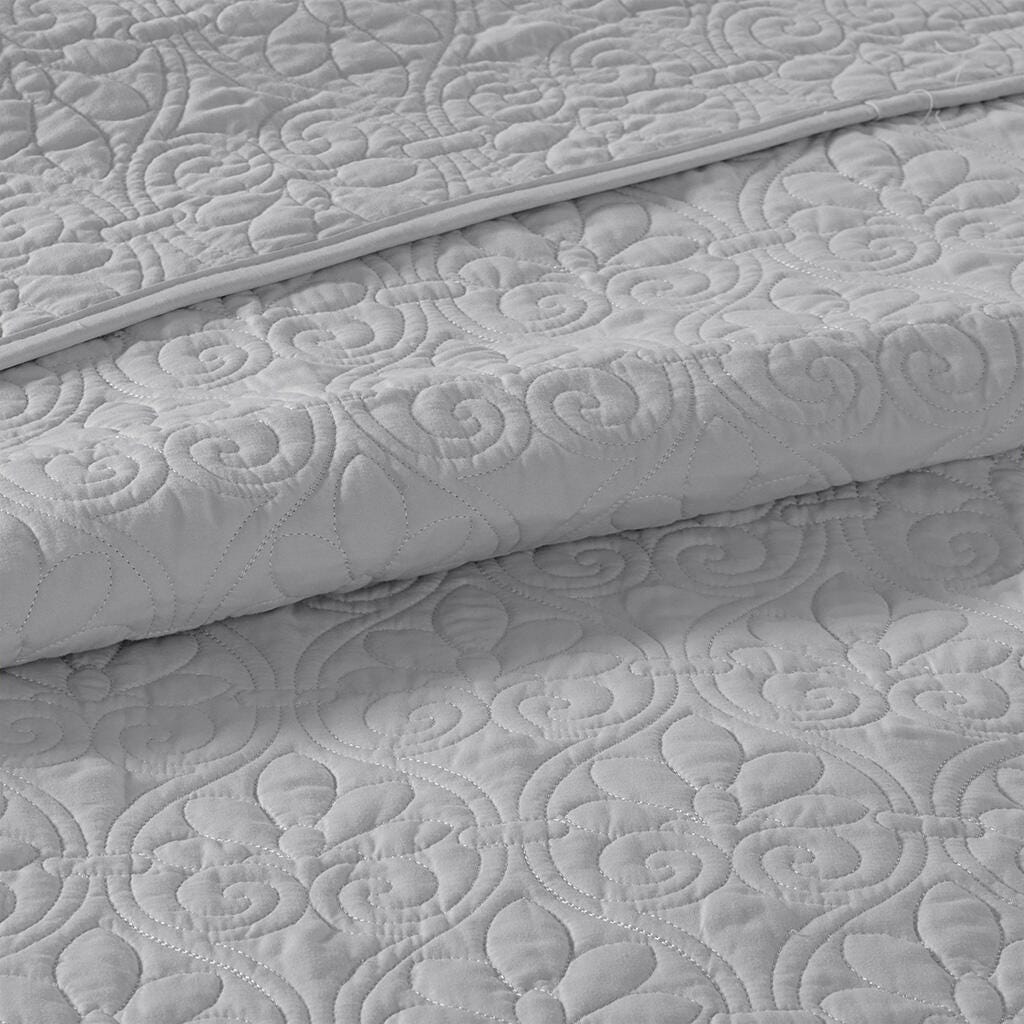 Quebec Twin/Twin XL Reversible Quilt Set, Gray, large