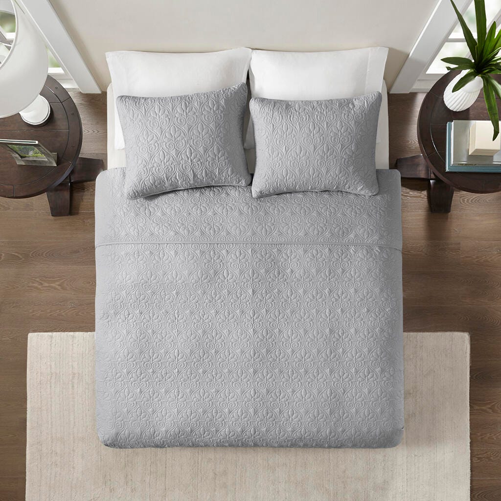 Quebec Twin/Twin XL Reversible Quilt Set, Gray, large